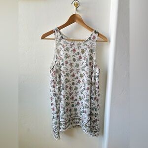 Max Studio White Floral Border-Print Tank with Green and Pink